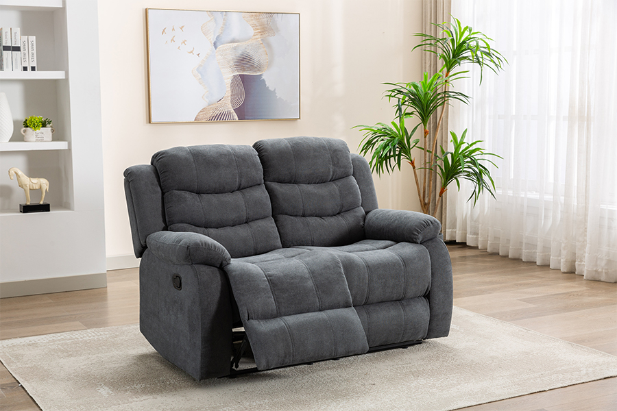 RC-9006 Polyester Fabric Manual Reclining Reclining Loveseat Dengan Lengan Top Bantal Berdipsi