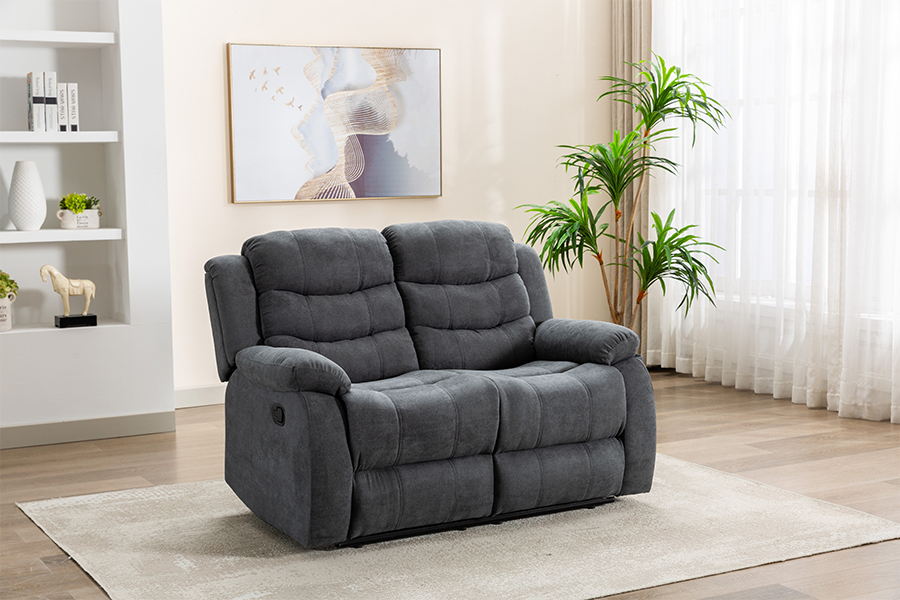 RC-9006 Polyester Fabric Manual Reclining Reclining Loveseat Dengan Lengan Top Bantal Berdipsi